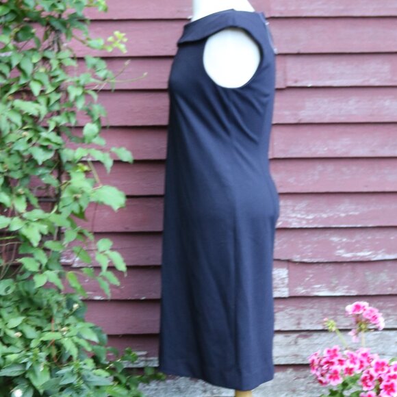 NEW Premise Navy Blue Knit Wide Round Collar Overlay Sleeveless Sheath D… - Picture 3 of 8
